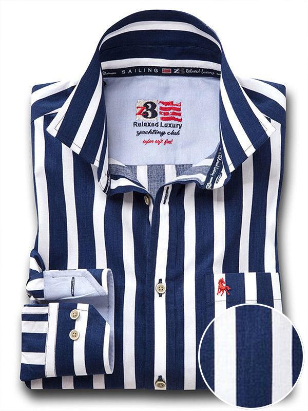 Sevilla Navy Striped Full sleeve single cuff   Cotton Shirt