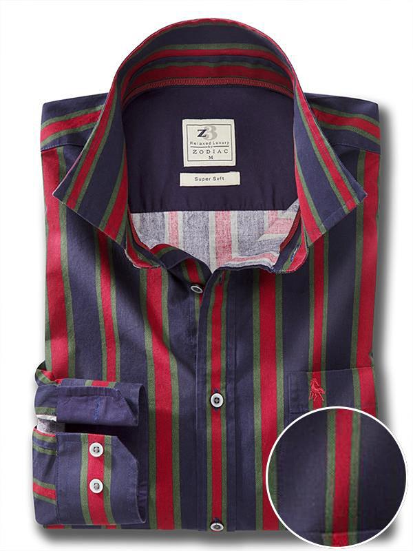 Gibson Maroon Striped Full sleeve single cuff   Cotton Shirt