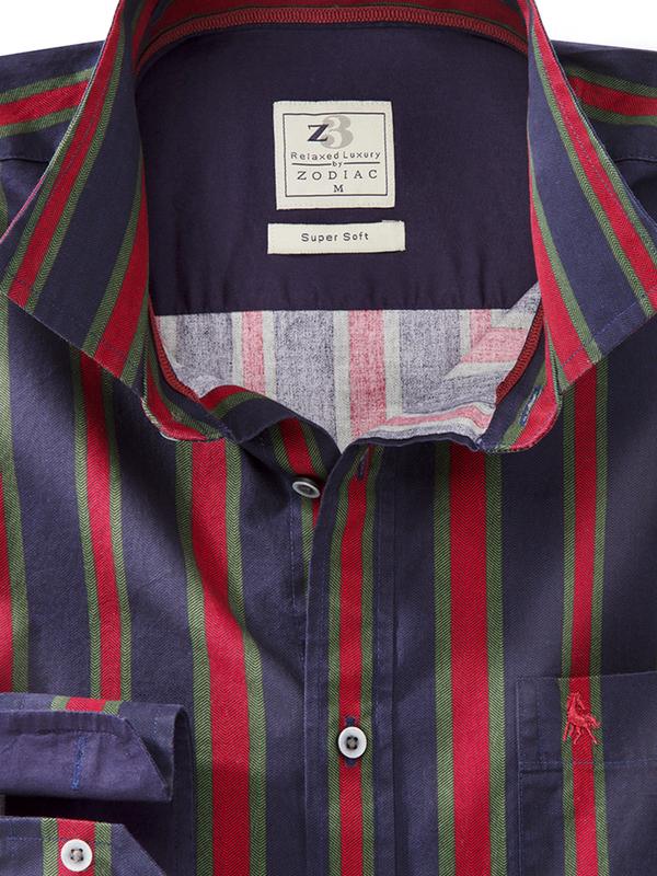 Gibson Maroon Striped Full sleeve single cuff   Cotton Shirt