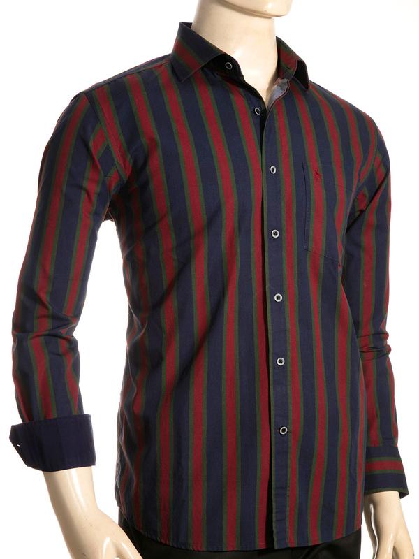 Gibson Maroon Striped Full sleeve single cuff   Cotton Shirt