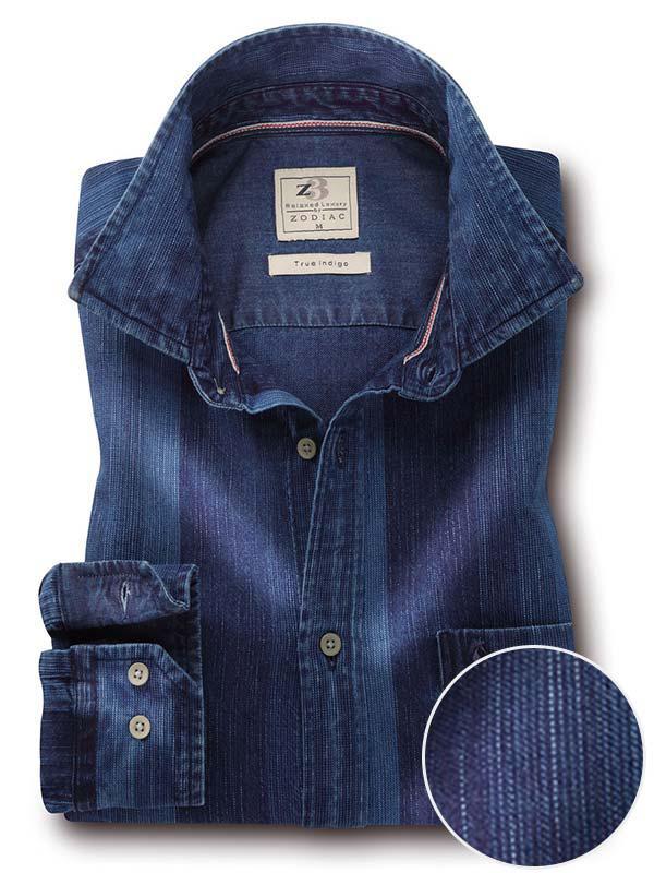 Eastwood Indigo Navy Striped Full sleeve single cuff   Cotton Shirt