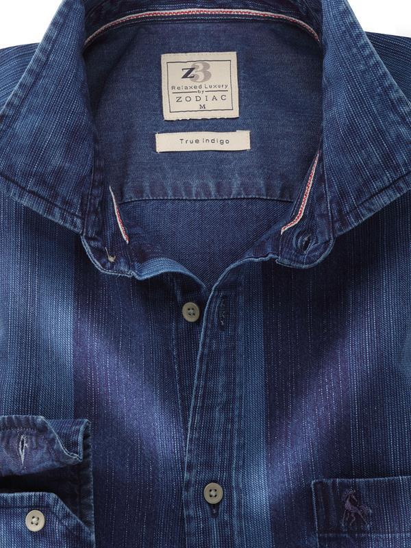 Eastwood Indigo Navy Striped Full sleeve single cuff   Cotton Shirt
