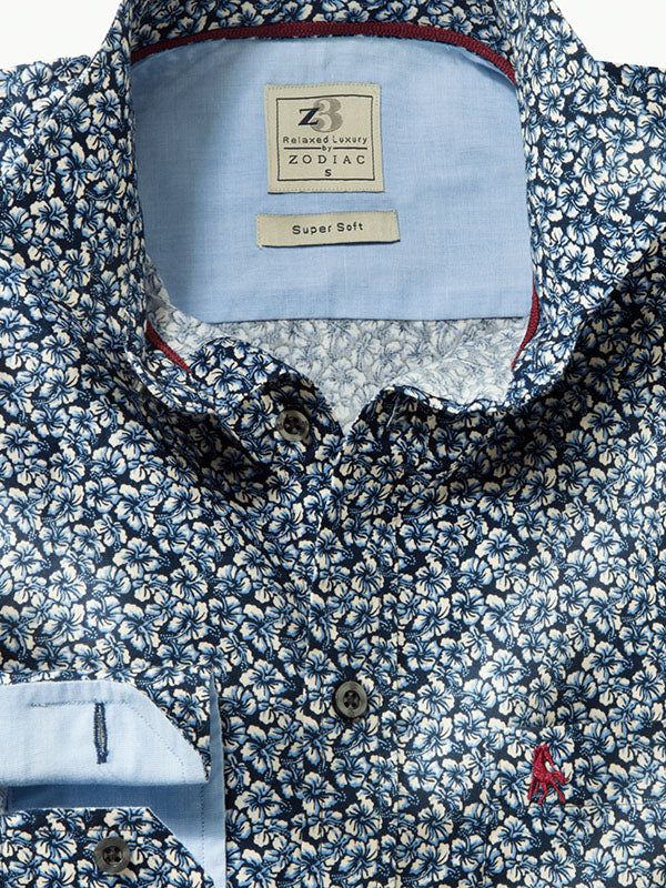 Sergio Navy Printed Full Sleeve Tailored Fit Casual Cotton Shirt
