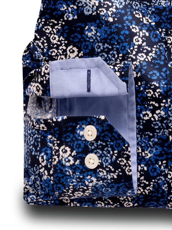 Mbappe Navy Printed Full Sleeve Tailored Fit Casual Cotton Shirt