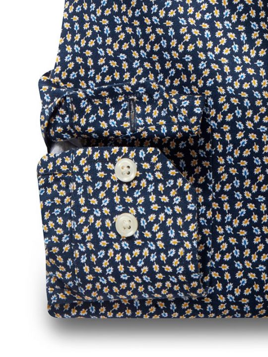Thiago Navy Printed Full Sleeve Tailored Fit Casual Cotton Shirt