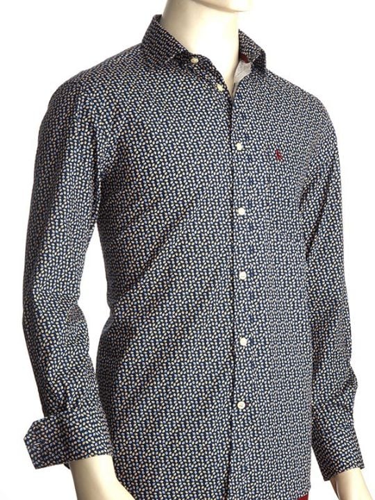 Thiago Navy Printed Full Sleeve Tailored Fit Casual Cotton Shirt