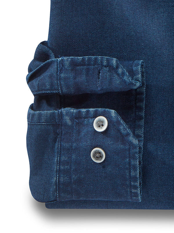 Russel True Indigo Navy Solid Full Sleeve Tailored Fit Casual Cotton Shirt