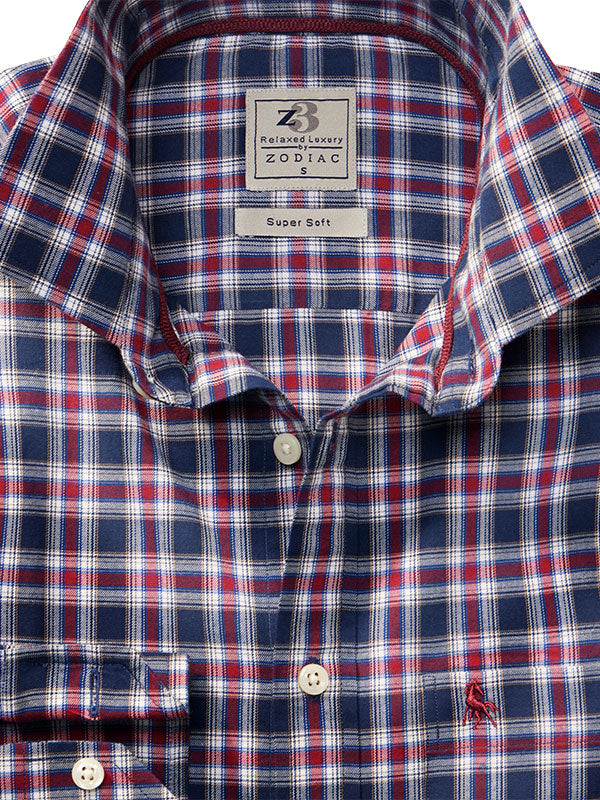 Sterling Navy Check Full Sleeve Tailored Fit Casual Cotton Shirt