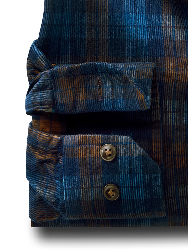 Griffin Corduroy Navy Check Full Sleeve Tailored Fit Casual Cotton Shirt