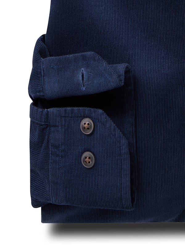 Detry Corduroy Garment Dyed Navy Full Sleeve Tailored Fit Casual Cotton Shirt