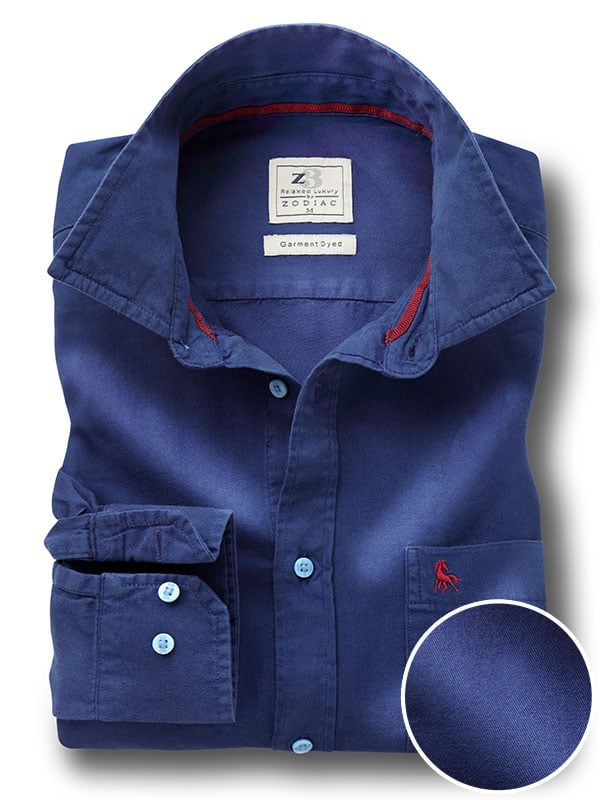 Tottenham Twill Garment Dyed Navy Solid Full Sleeve Tailored Fit Casual Cotton Shirt