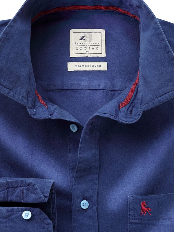 Tottenham Twill Garment Dyed Navy Solid Full Sleeve Tailored Fit Casual Cotton Shirt