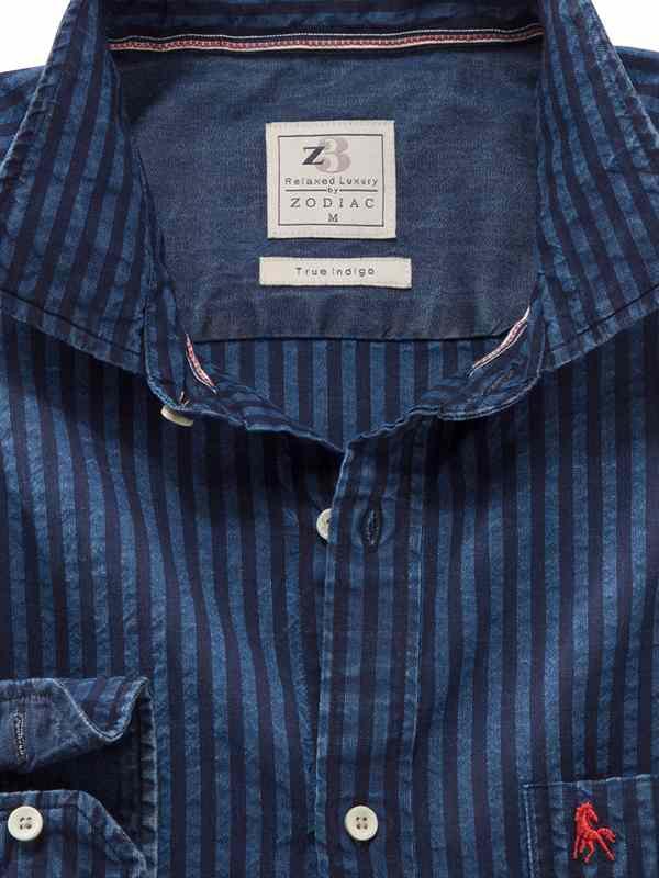 Elliot Indigo Navy Striped Full sleeve single cuff   Cotton Shirt