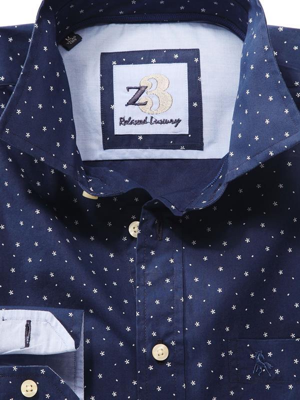 Boracay Navy Printed    Cotton Shirt