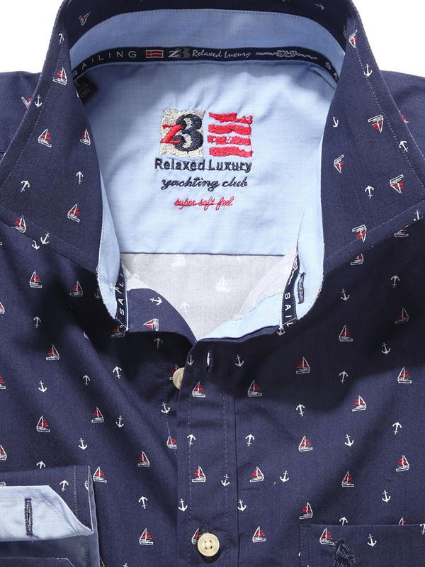 Yacht Navy Printed    Cotton Shirt