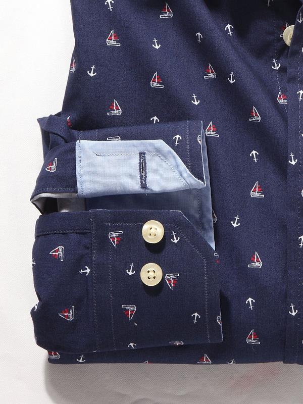 Yacht Navy Printed    Cotton Shirt