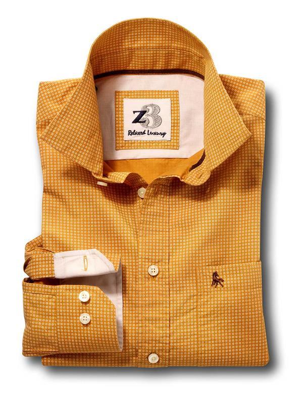Arturo Ochre Printed Full sleeve single cuff   Cotton Shirt