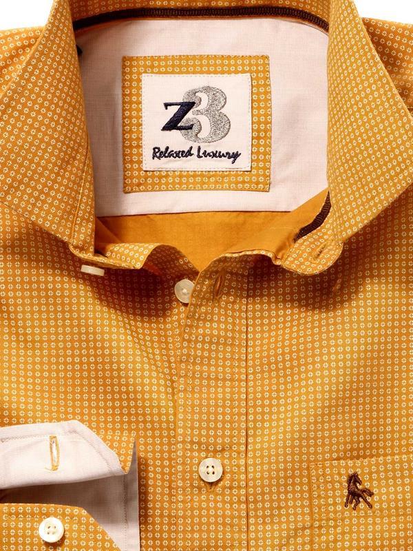 Arturo Ochre Printed Full sleeve single cuff   Cotton Shirt