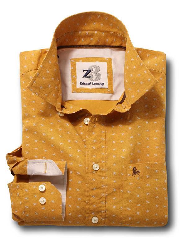 Swan Ochre Printed Full sleeve single cuff   Cotton Shirt
