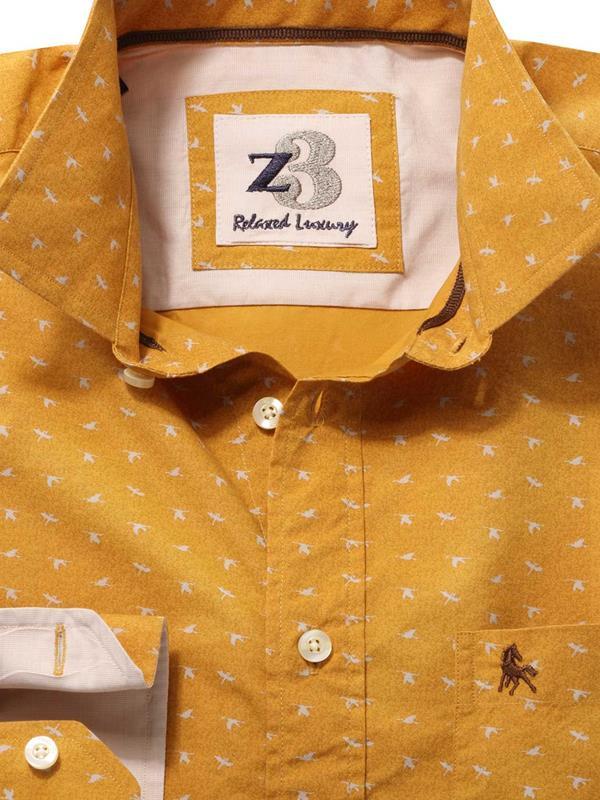 Swan Ochre Printed Full sleeve single cuff   Cotton Shirt