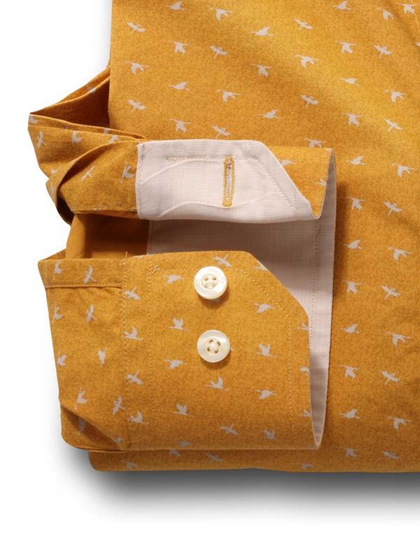 Swan Ochre Printed Full sleeve single cuff   Cotton Shirt