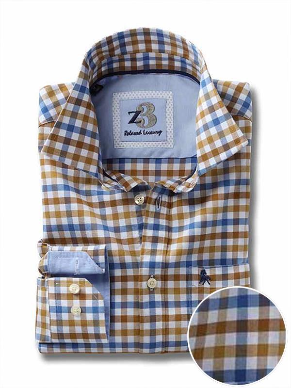 Natadola Ochre Check Full sleeve single cuff   Cotton Shirt