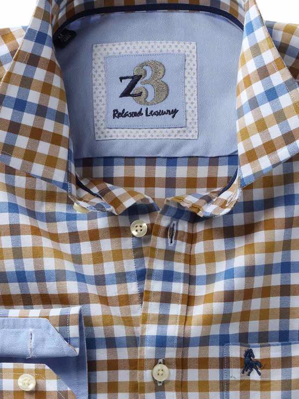 Natadola Ochre Check Full sleeve single cuff   Cotton Shirt