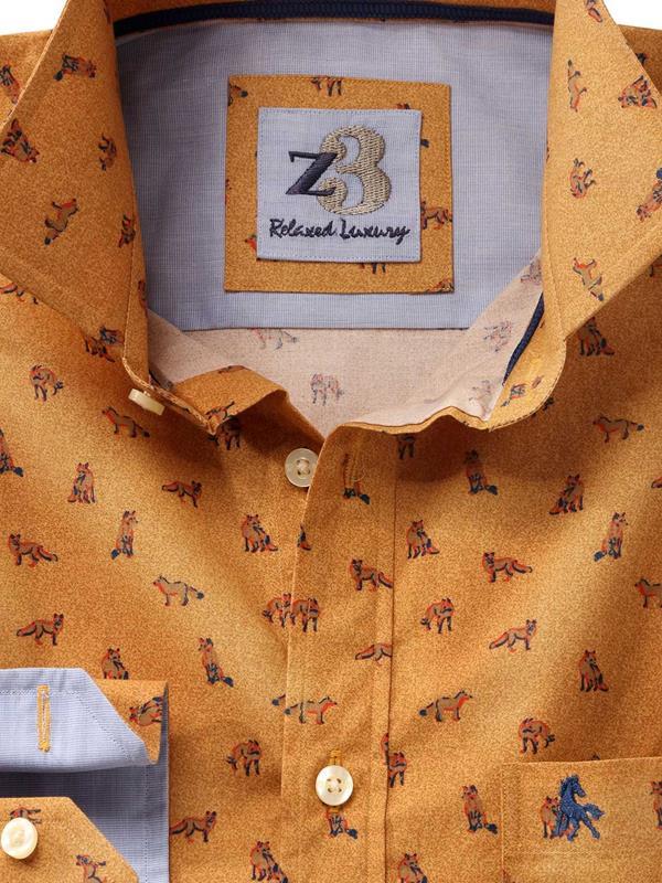 Skulk Ochre Printed Full sleeve single cuff   Cotton Shirt