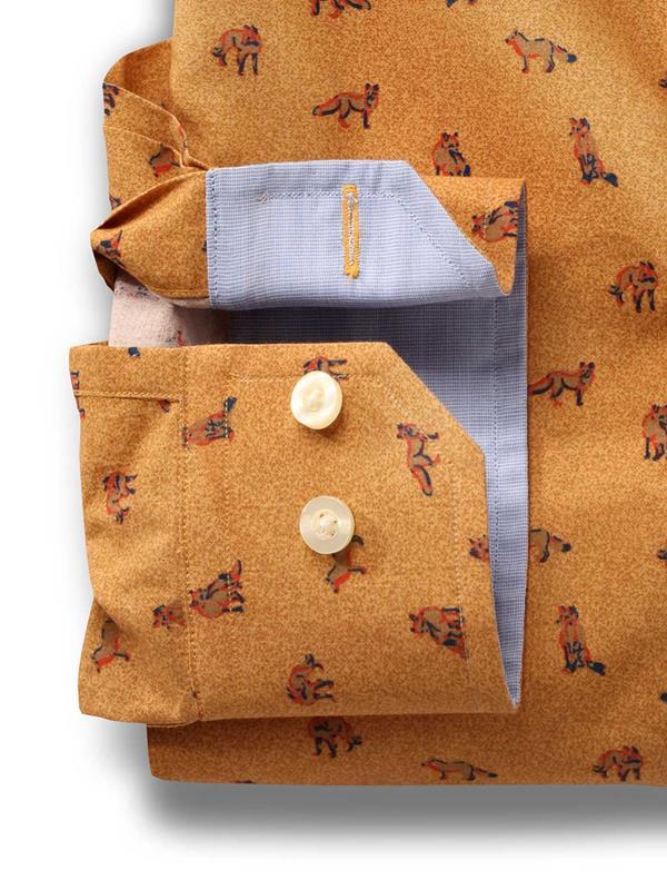 Skulk Ochre Printed Full sleeve single cuff   Cotton Shirt