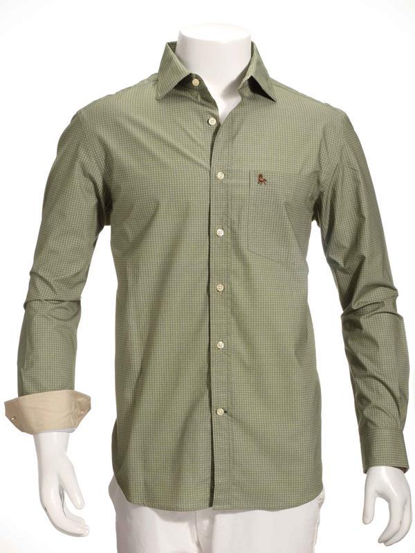 Novak Olive Printed Full sleeve single cuff   Cotton Shirt