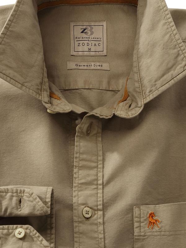 Marbella Olive Solid Full sleeve single cuff   Cotton Shirt