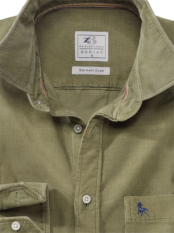 Innsbruck Olive Corduroy Full sleeve single cuff   Cotton Shirt