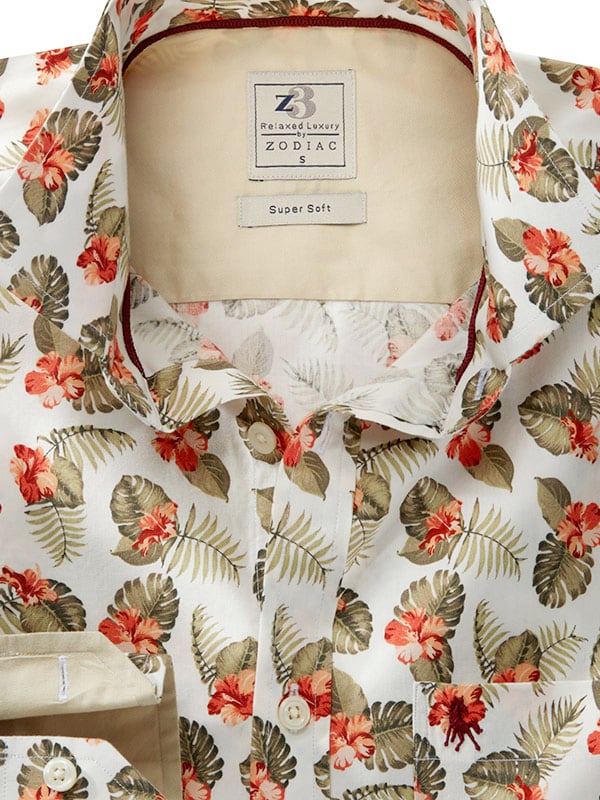 Luka Olive Printed Full Sleeve Tailored Fit Casual Cotton Shirt