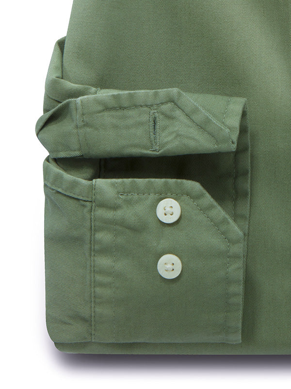 Neymar Twill Garment Dyed Olive Solid Full Sleeve Tailored Fit Casual Cotton Shirt