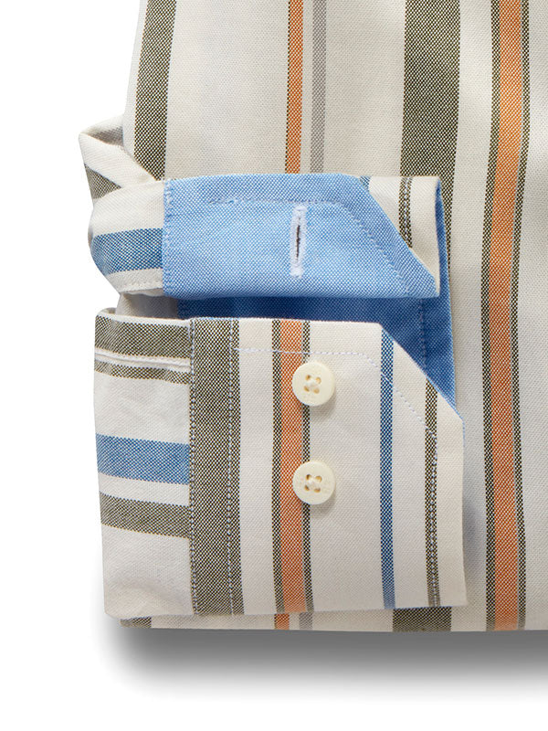 Tokyo Oxford Olive Striped Full Sleeve Tailored Fit Casual Cotton Shirt