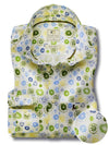 Azores Slub Olive Printed Full Sleeve Tailored Fit Casual Cotton Shirt