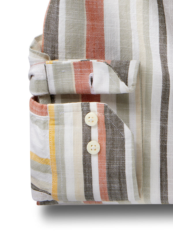 Hovland Slub Olive Striped Full Sleeve Tailored Fit Casual Cotton Shirt