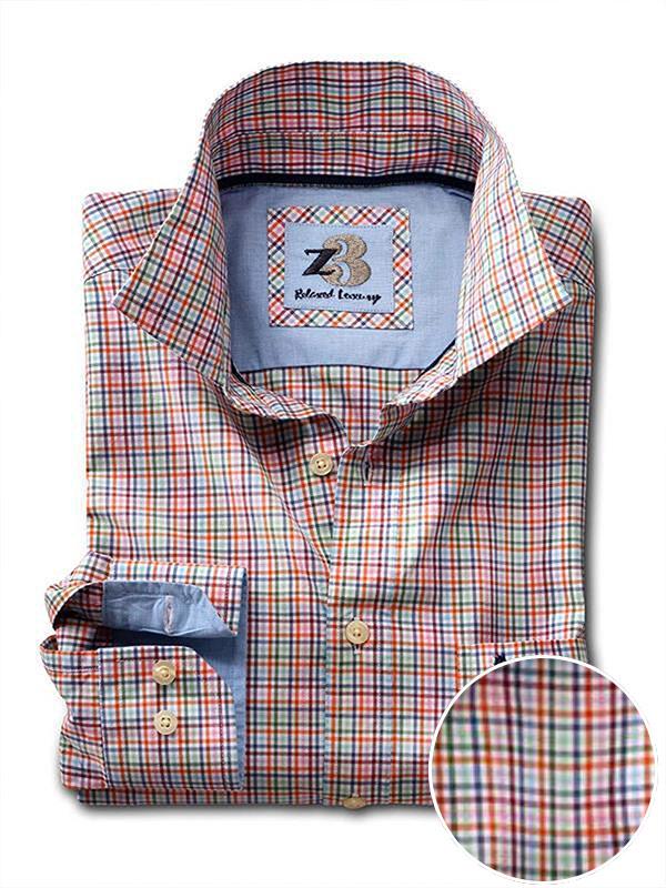 Wayne Orange Check Full sleeve single cuff   Blended Shirt