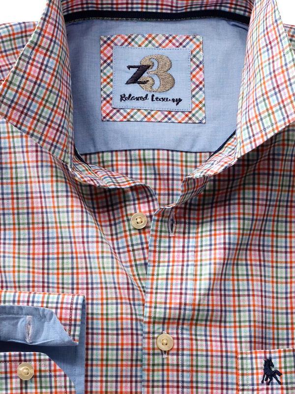 Wayne Orange Check Full sleeve single cuff   Blended Shirt