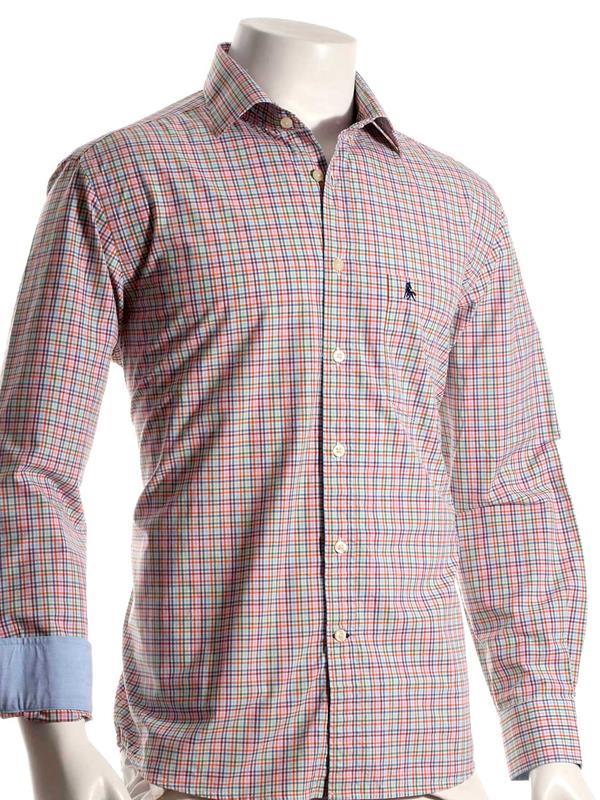 Wayne Orange Check Full sleeve single cuff   Blended Shirt