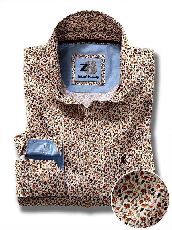 Kurinji Orange Printed Full sleeve single cuff   Cotton Shirt