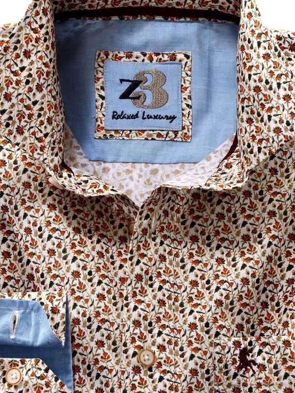 Kurinji Orange Printed Full sleeve single cuff   Cotton Shirt