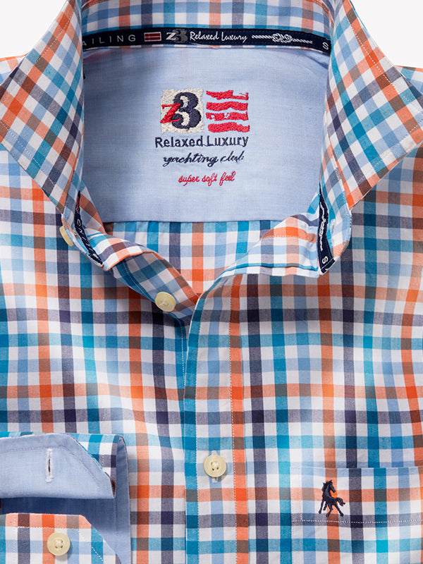 Bogota Orange Check Full Sleeve Tailored Fit Casual Cotton Shirt