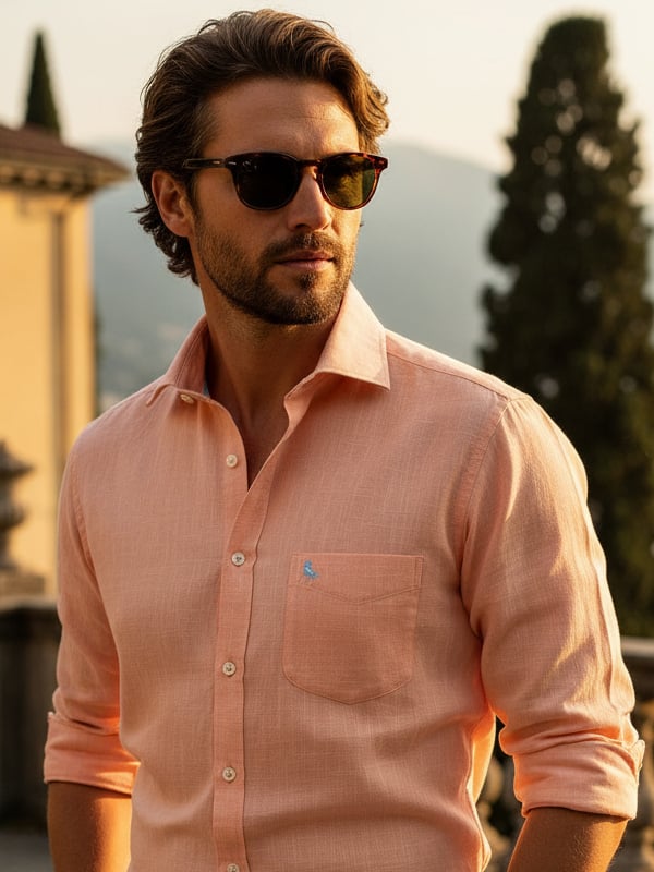 Gomera Slub Peach Solid Full Sleeve Tailored Fit Casual Cotton Shirt