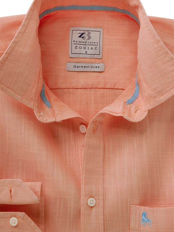 Gomera Slub Peach Solid Full Sleeve Tailored Fit Casual Cotton Shirt