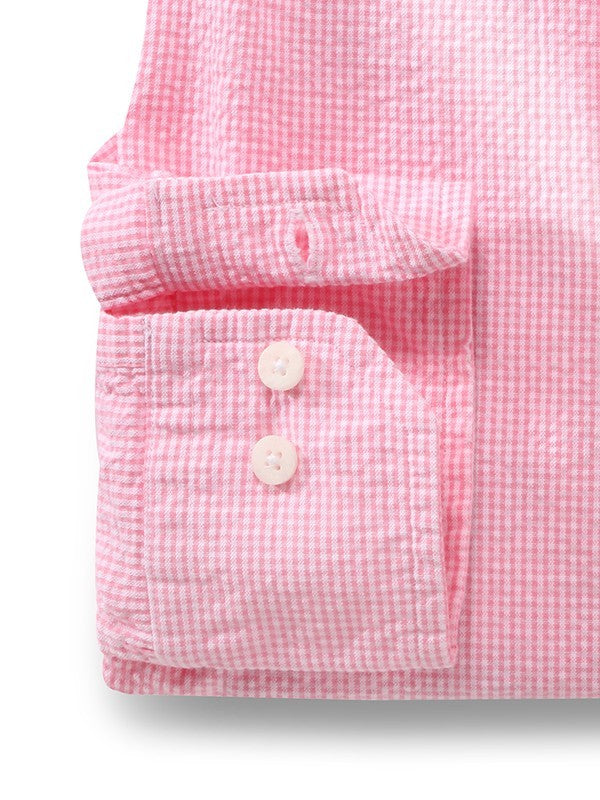 Helsinki Seersucker Pink Check Full Sleeve Tailored Fit Casual Cotton Shirt
