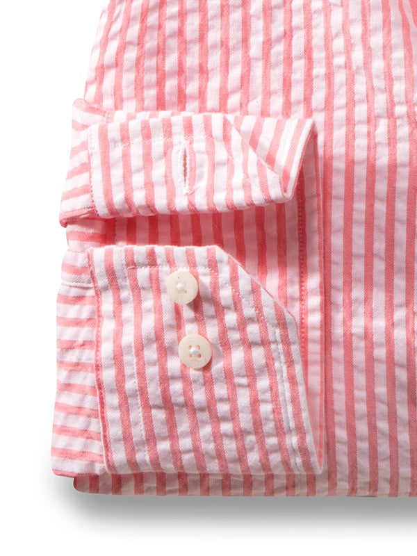 Nairobi Seersucker Pink Striped Full Sleeve Tailored Fit Casual Cotton Shirt