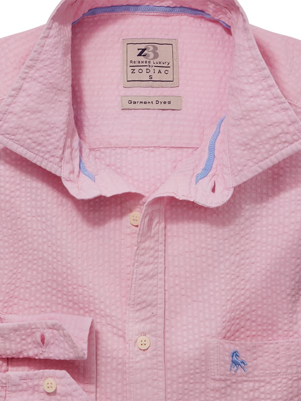 Cristiano Seersucker Pink Solid Full Sleeve Tailored Fit Casual Cotton Shirt