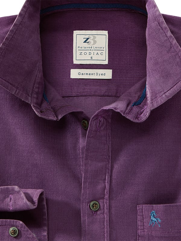 Alcaraz Corduroy Garment Dyed Purple Full Sleeve Tailored Fit Casual Cotton Shirt