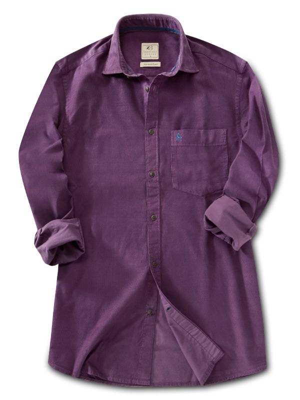 Alcaraz Corduroy Garment Dyed Purple Full Sleeve Tailored Fit Casual Cotton Shirt